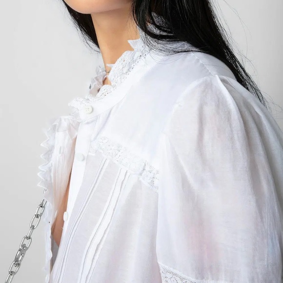 Zadig & Voltaire Trevy Tomboy off-white Lace Trim Blouse - Picture 5 of 10